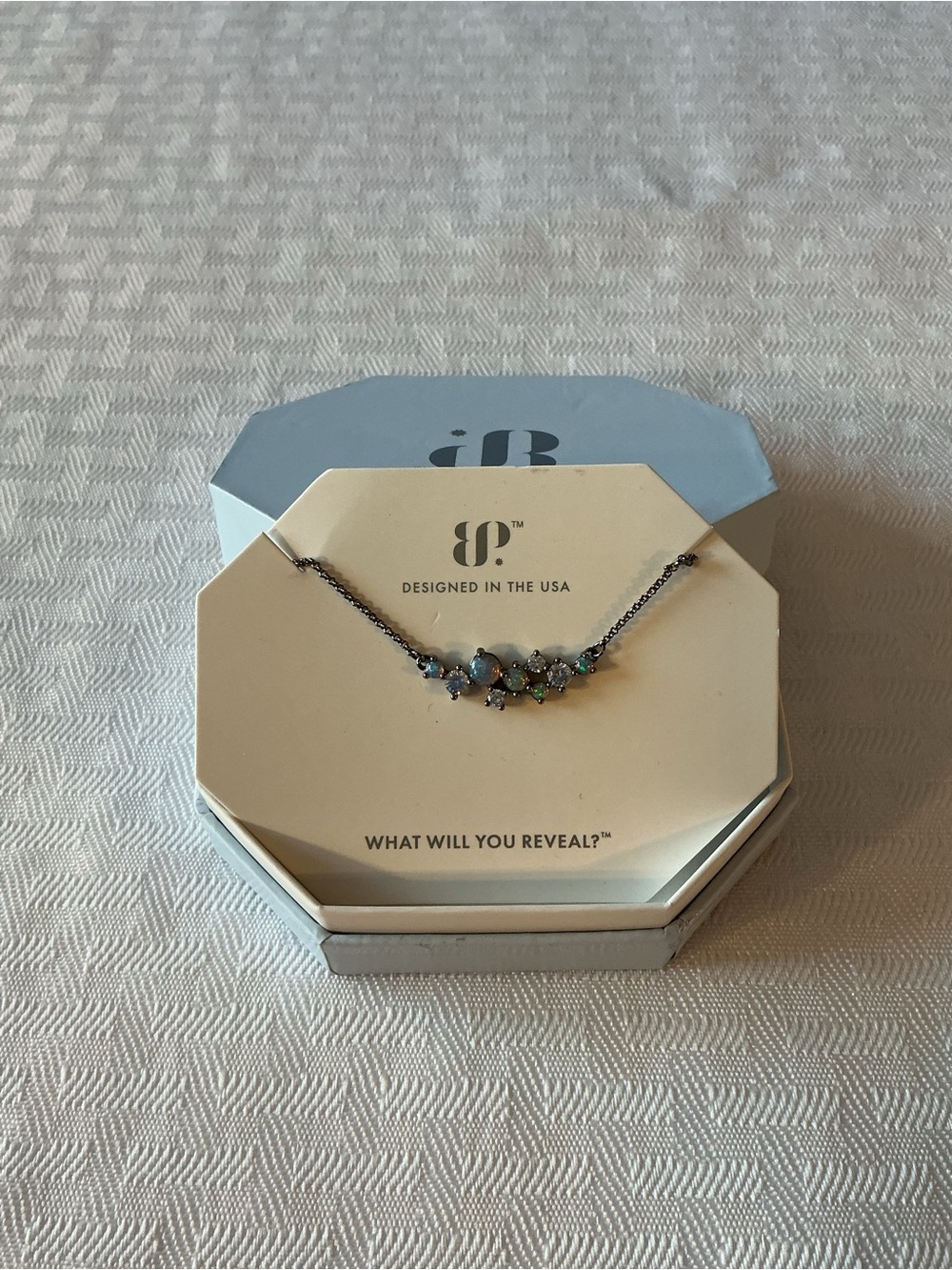 Bomb Party Lab Grown Peach Fire Opal Hematite Plating Necklace